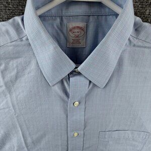Brooks Brothers Check Cotton 16.5 4/5 Non-Iron Blue Shirt Pocket Men Long Sleeve